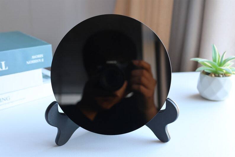 Natural Obsidian Mirror Obsidian Wafer Crystal Disk Reiki Heal + Free Stand