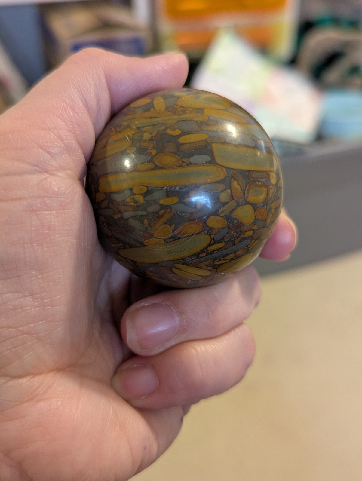 51 mm (2.0) Bamboo Fossil Stone Sphere Crystal Ball & Stand (China) US Seller