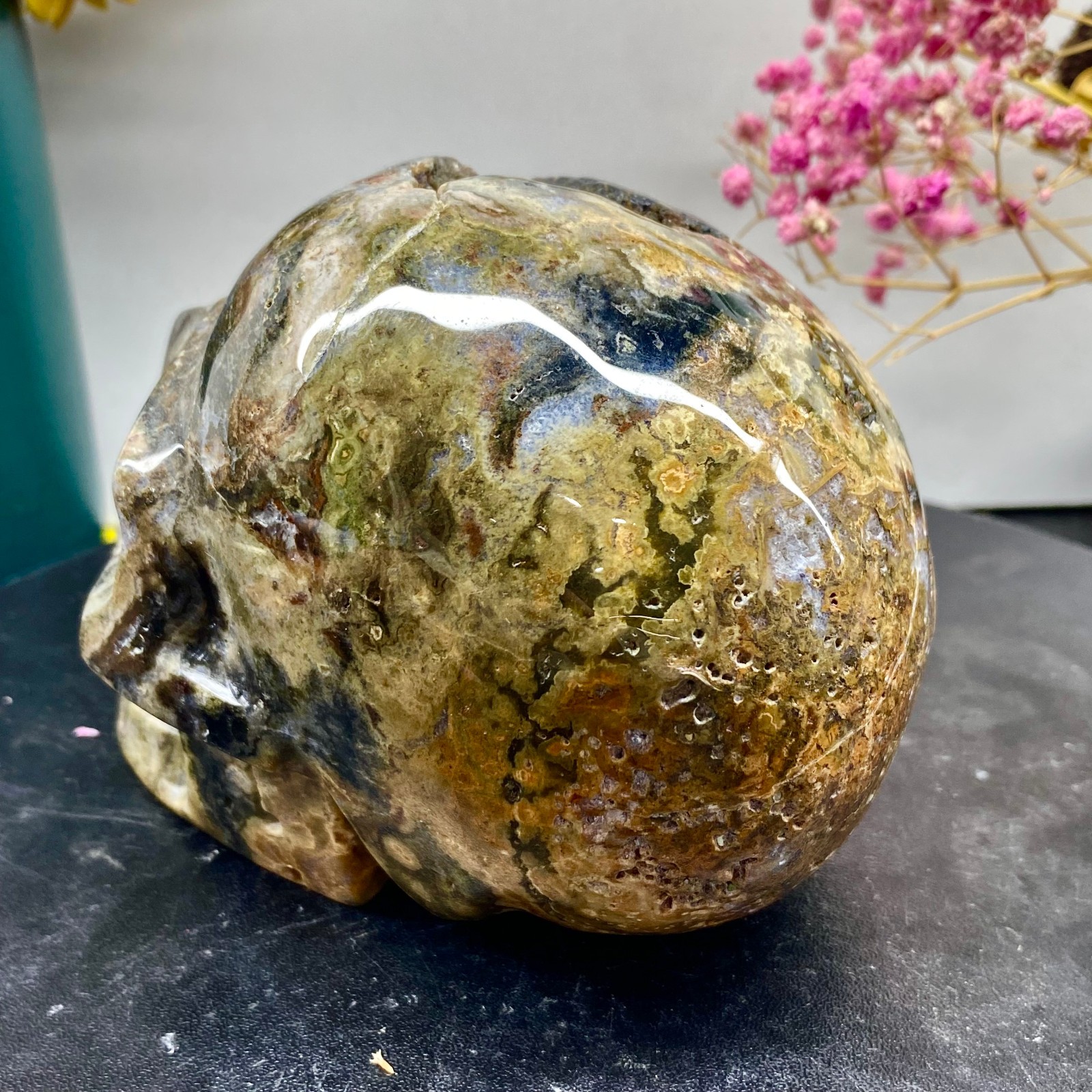 2.55LB Natural ocean jade hand carved skull collection