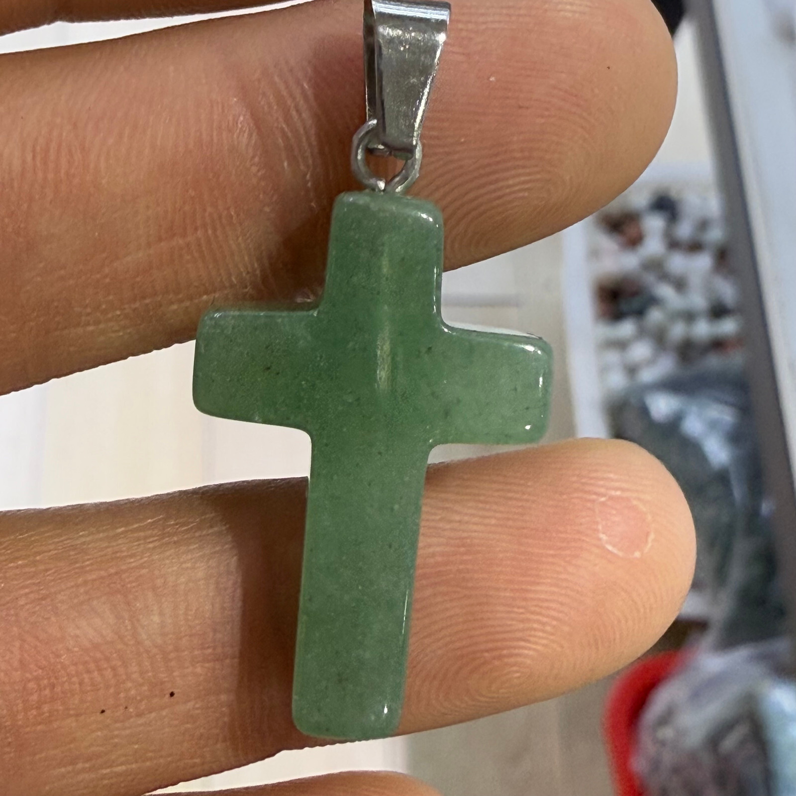 5pc Natural Green East Mausoleum cross Reiki Healing pendant