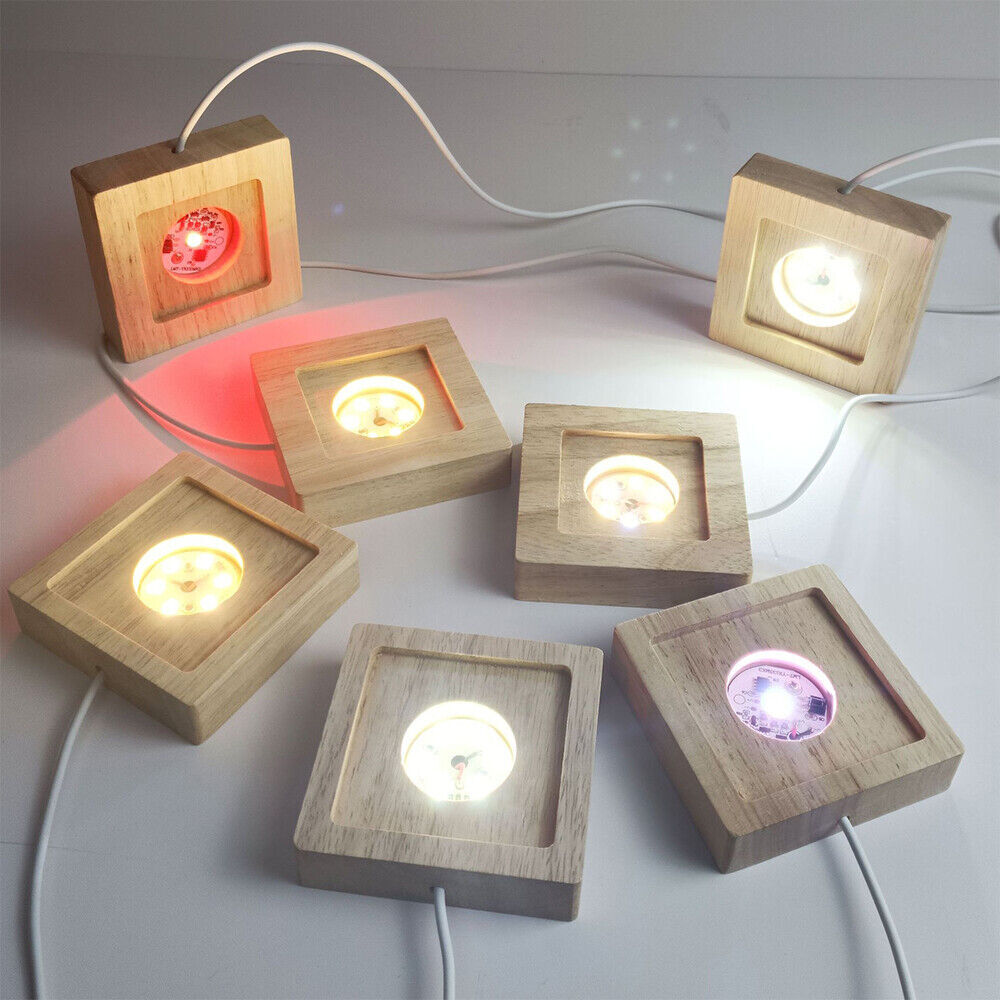 2pc 7 colors LED Light Display Base Wooden Lighted Base Stand for Laser Crystal