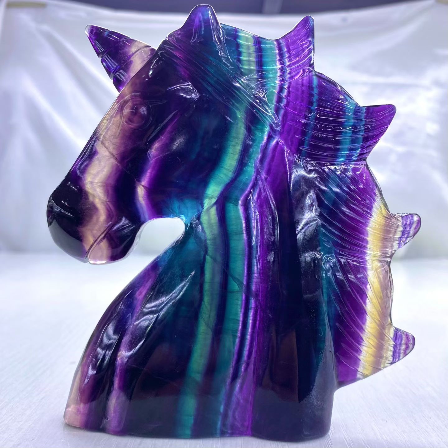 1PC Natural fluorite carved unicorn Skull quartz crystal reiki healing Gem Gift