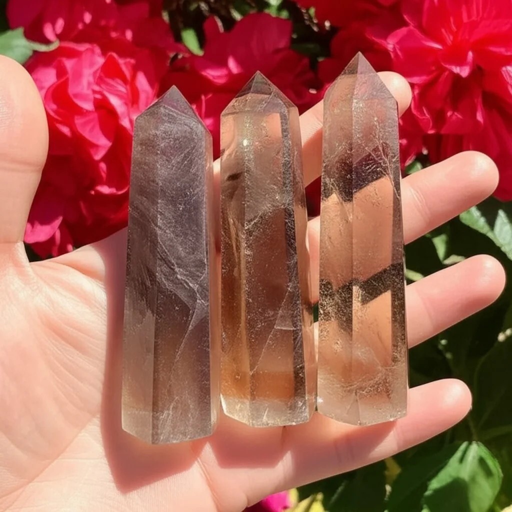 Natural Smoky Quartz Crystal Tower Point Wand HealingObelisk Home Decor Gifts