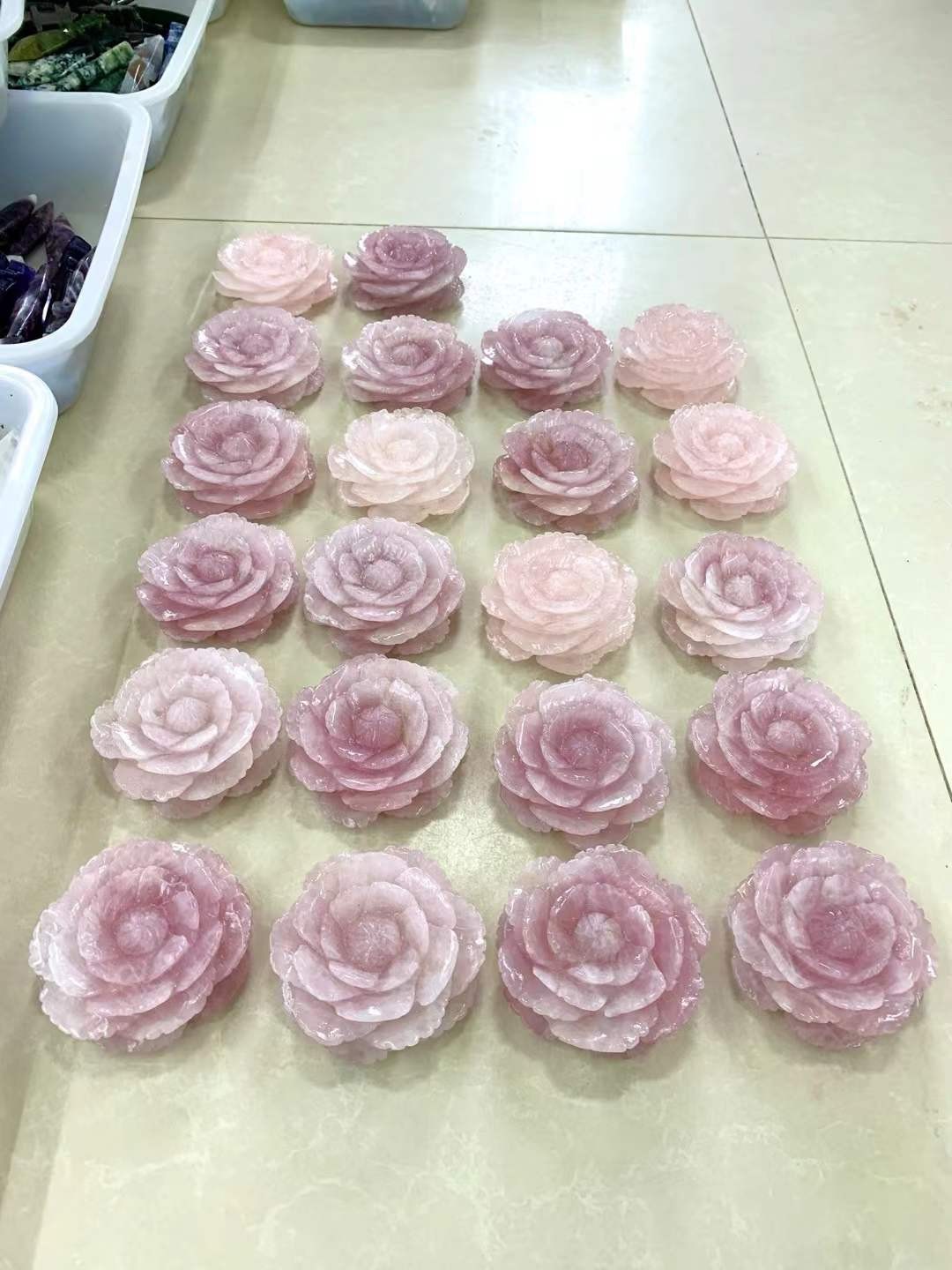 1PC Natural Pink rose Quartz Carved Peony Flower Skull Crystal Reiki gift