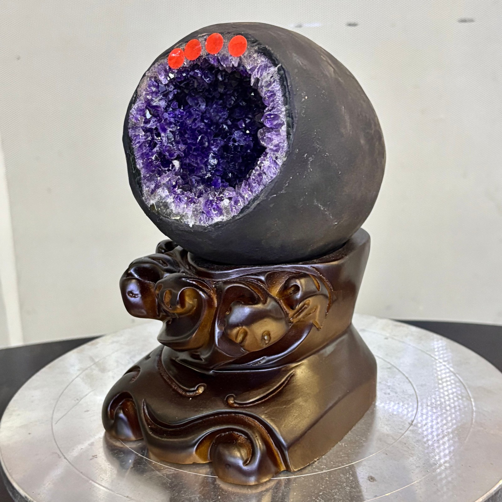 5.4LB Natural uruguay amethyst geode quartz money bag crystal +stand