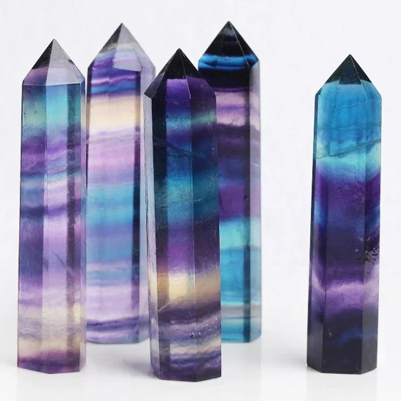 Rainbow Fluorite Healing Crystal Wands Obelisk Reiki Tower Point Home Decoration