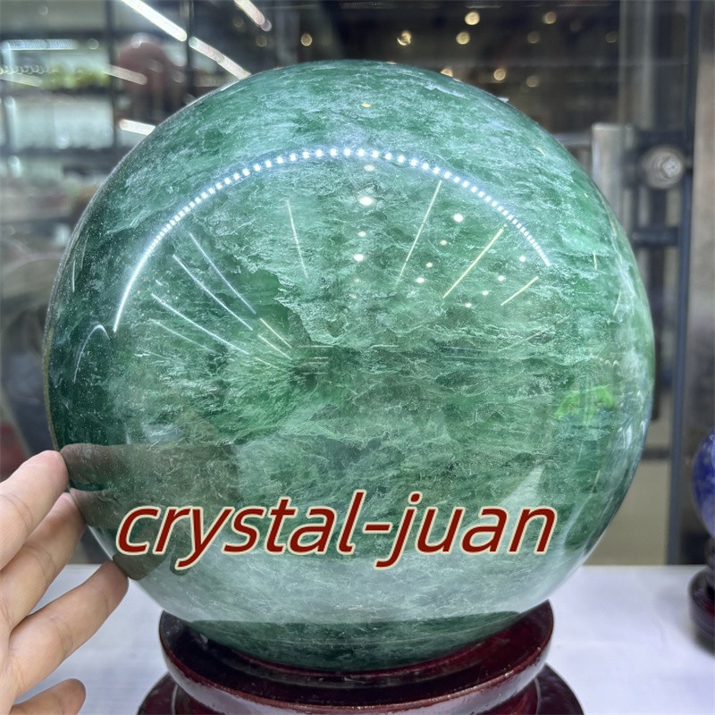 45.1LB Top Natural green fluorite Quartz Sphere Crystal Ball Healing 220mm+stand
