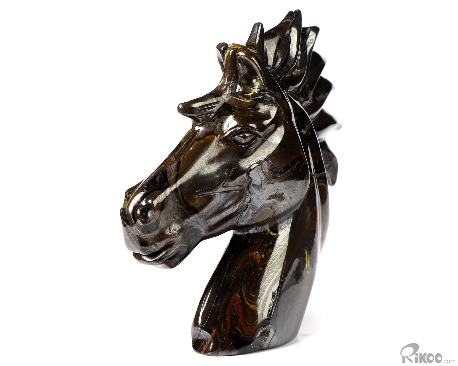 3.7″ Gold Tiger Iron Eye Hand Carved Crystal Horse Sculpture, Healing
