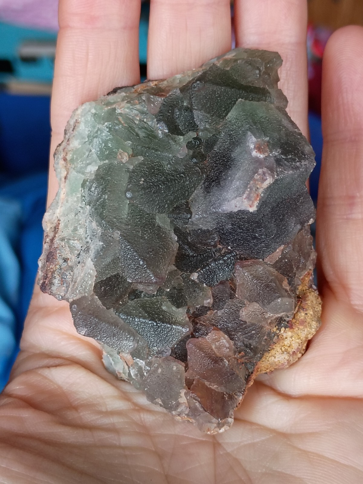 Green Purple Fluorite Crystal Cluster Specimen Display Piece pyramid zoning