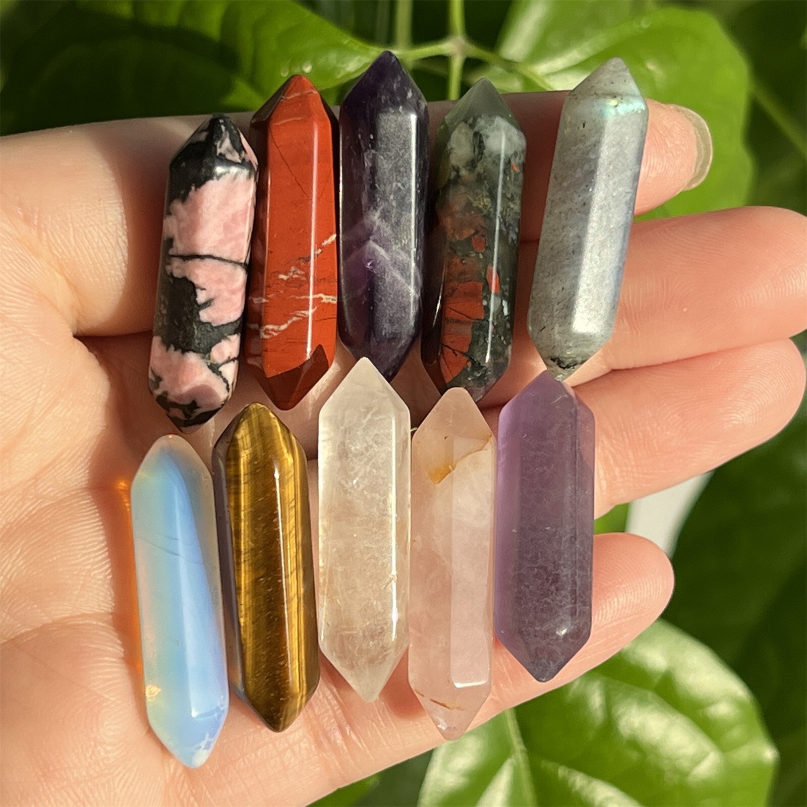 Top! Wholesale Natural Obelisk Mixed Quartz Crystal Wand Double Point gem 10pcs