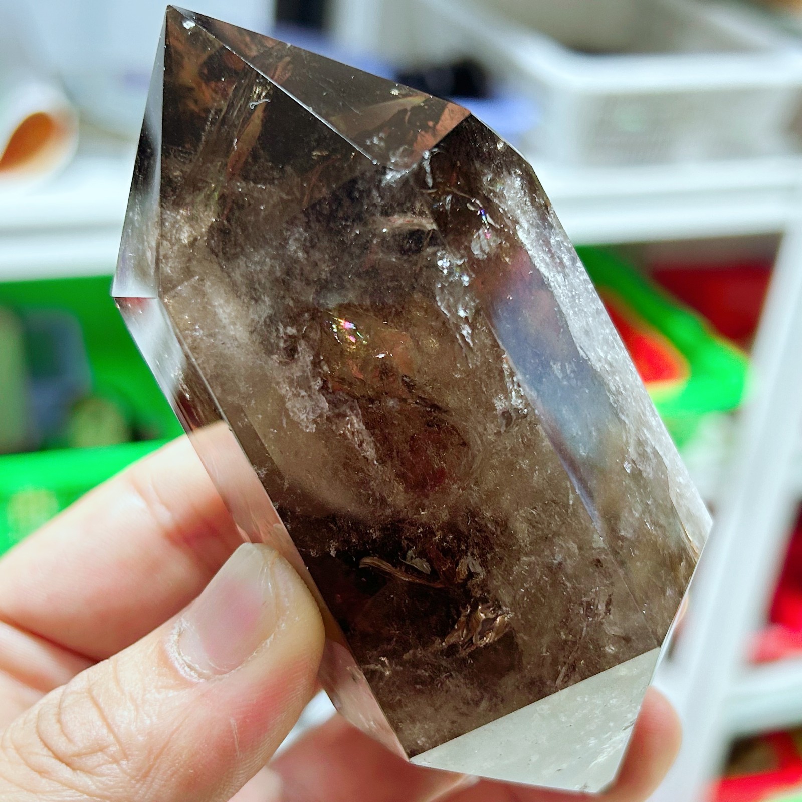 0.77LB Natural Smoky Quartz Obelisk Crystal Double Point Healing G7725