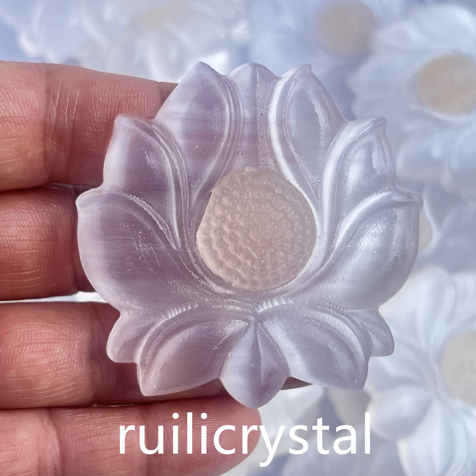 3 ” Natural Gypsum Quartz Hand Carved flower Skull Crystal Healing 1pc