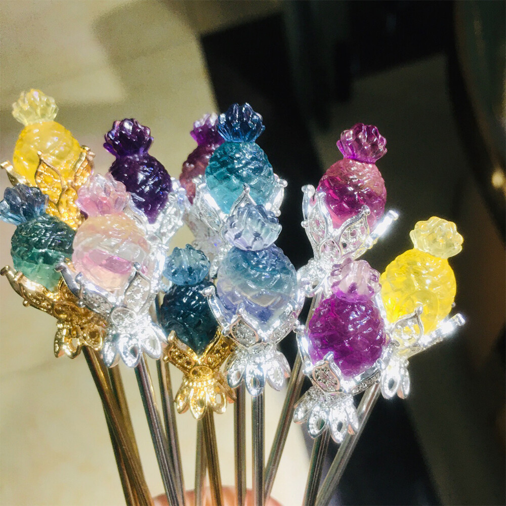 5pc Natural Fluorite Carved Rose Flower Hairpin Quartz Crystal Reiki Healing New