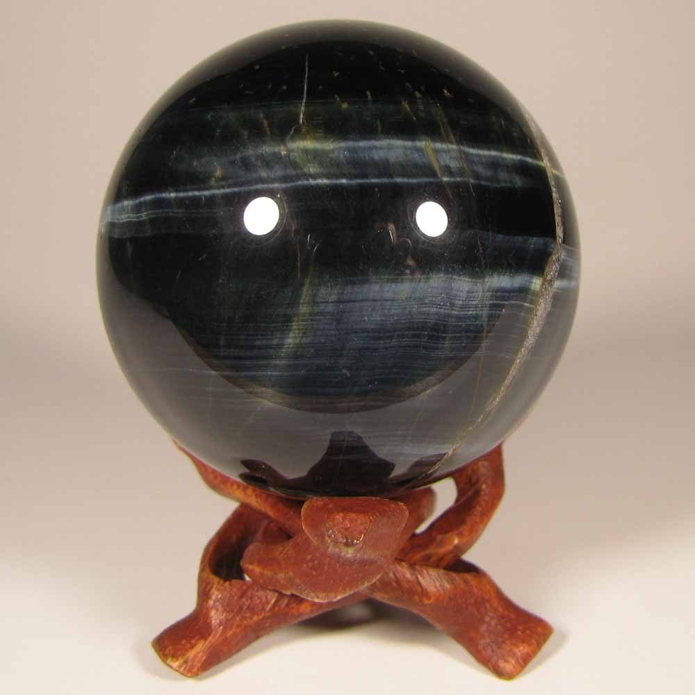 2.1″ BLUE TIGER EYE Gemstone Polished Sphere w/ Stand – South Africa – 54mm