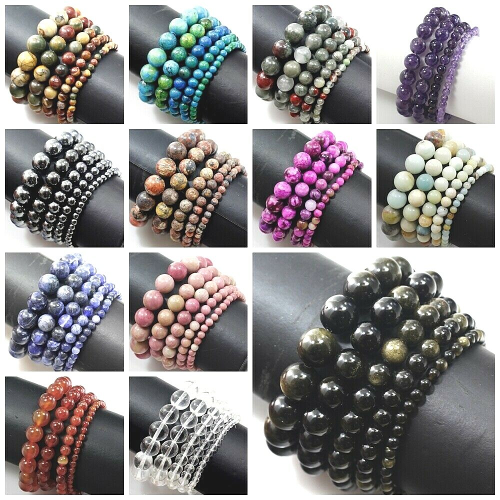 Handmade Beaded Bracelet Round Gemstone Elastic 7.5″ Healing Balance 4 6 8 10 12
