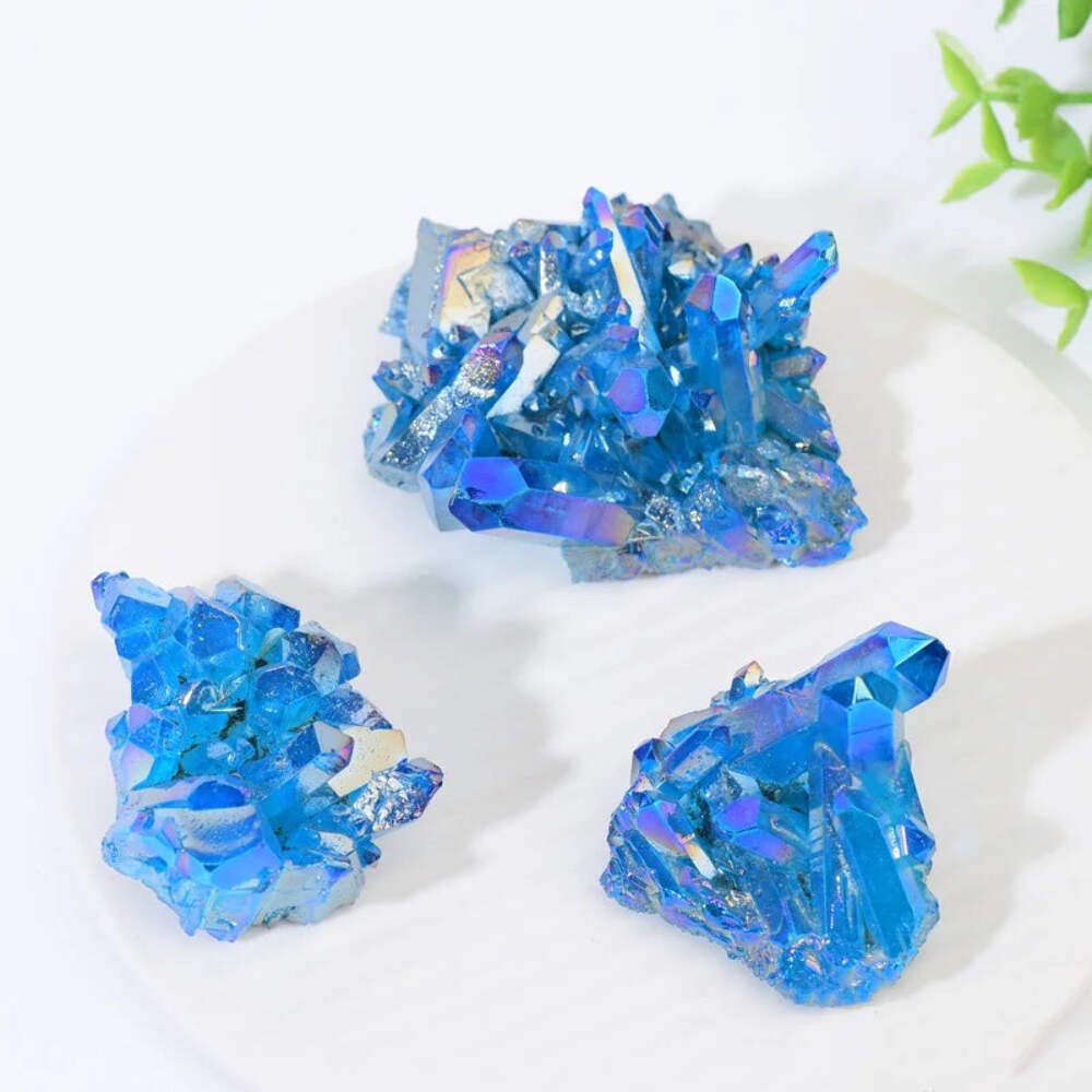 Sky Blue Quartz Natural Stones Electroplating Titanium Crystal Cluster Stone Spe