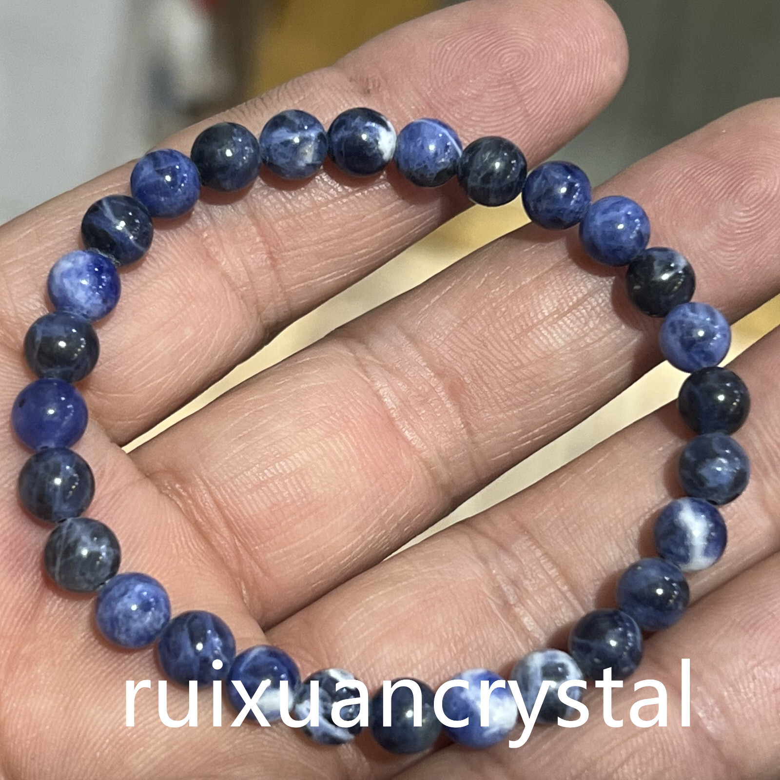 Wholesale Lot 6pcs Natural Blue-vein stone 6 mm 7.5″Crystal Stretch Bracelet