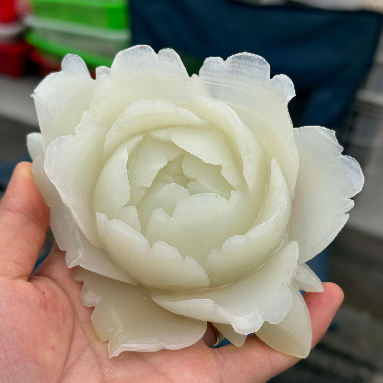 1LB Natural Afghan jade Quartz Carved Flower Crystal Reiki Healing Decor Gift1pc
