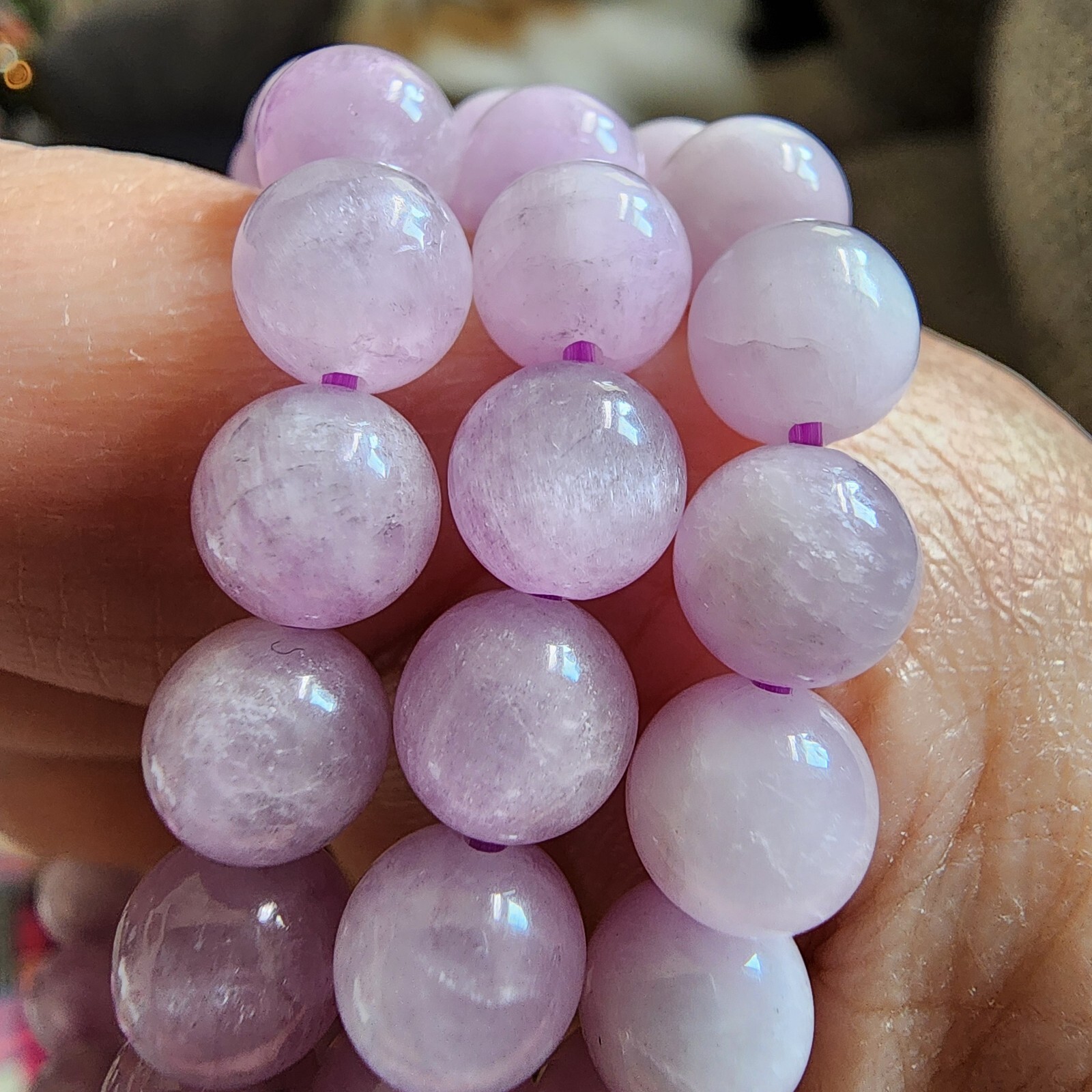 Natural 6mm Violet Kunzite Stone Bracelet Crystal Beads Stretch