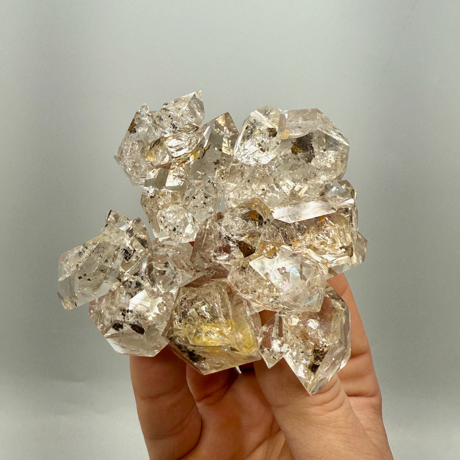 320 g Enhydro Herkimer Diamond Gem Cluster w/ Moving Bubble, Smoky Phantoms