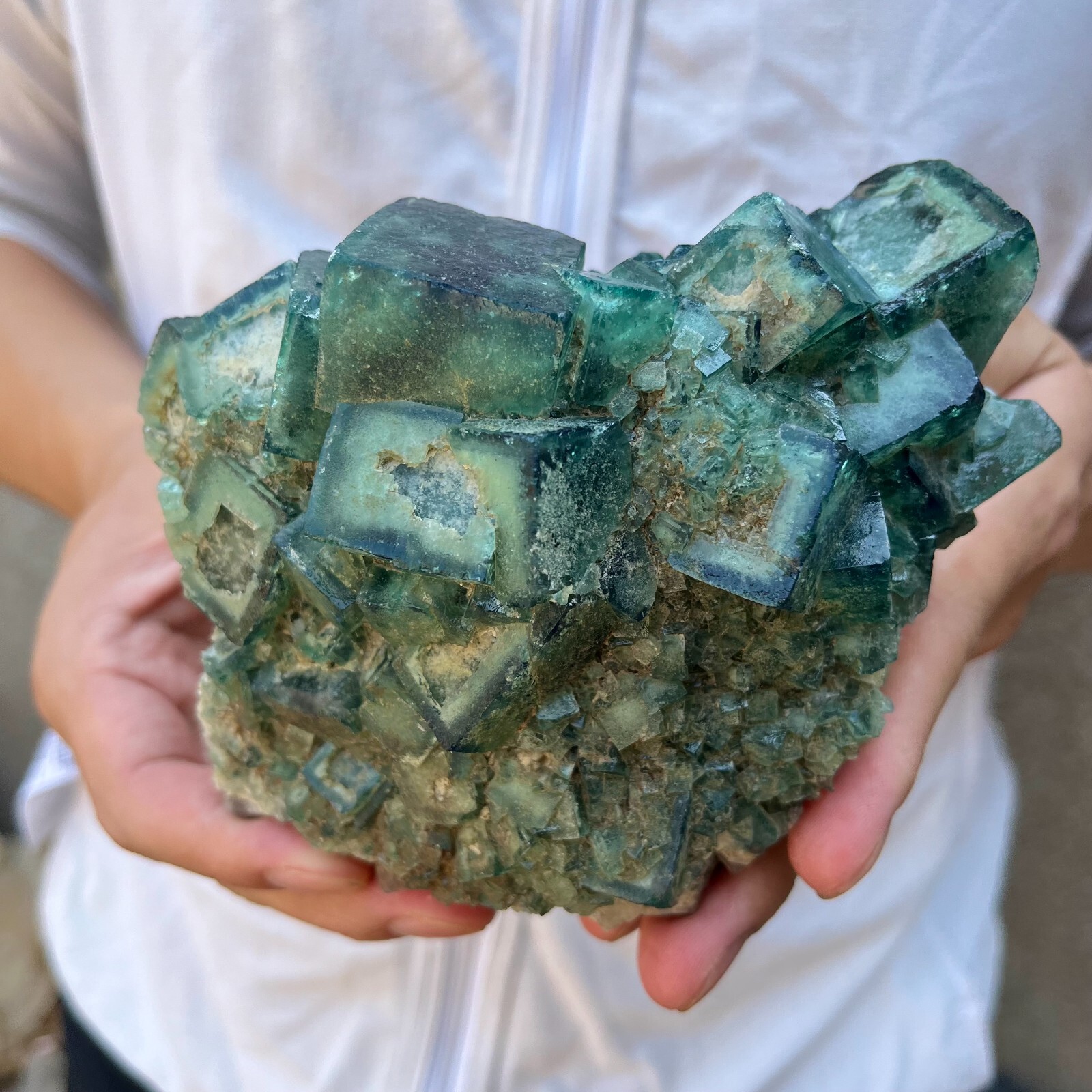 3.2lb NATURAL Green Cube FLUORITE Quartz Crystal Cluster Mineral Specimen