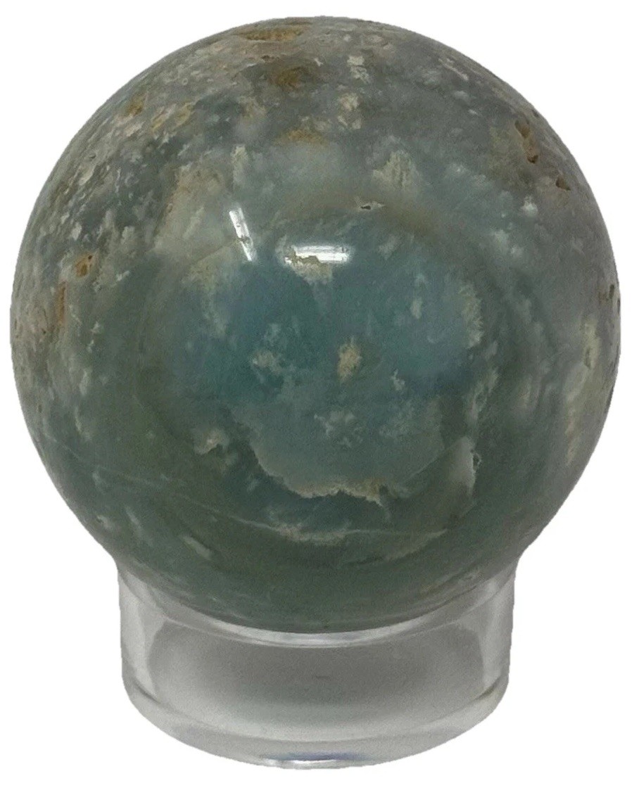 394g Beautiful Blue Caribbean Calcite Crystal Sphere With Holder