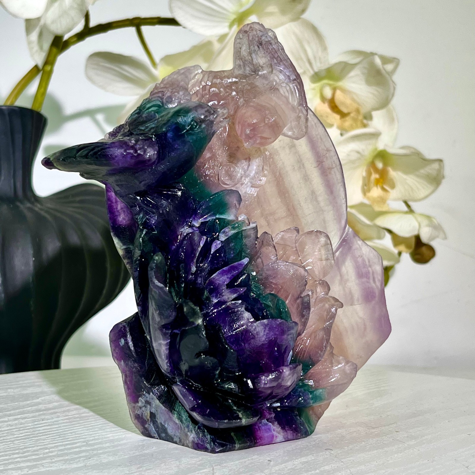 2.53LB Natural fluorite quartz products, hand carved and polished spiritual orn