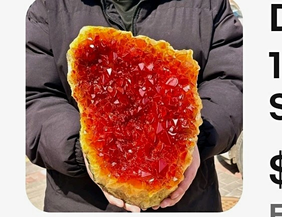 14+ Lbs. Orange-Red Crystal Cluster Geode Mineral Specimen Display + Free Gift.