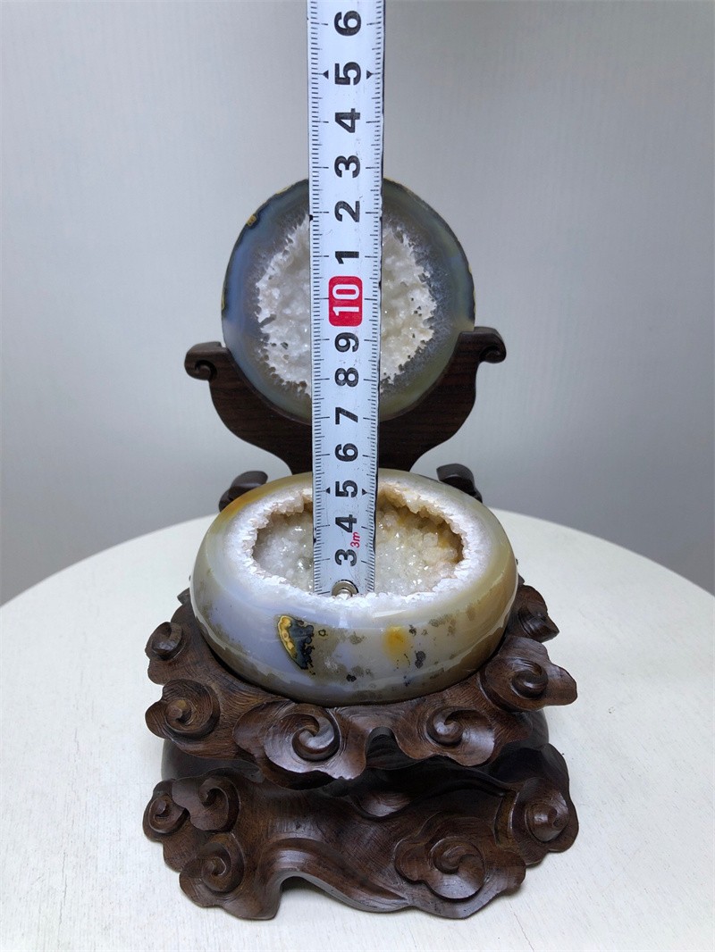 2.61LBNatural Agate Crystal Geode Quartz Bowl Wealth Spirit Energy Healing+Stand