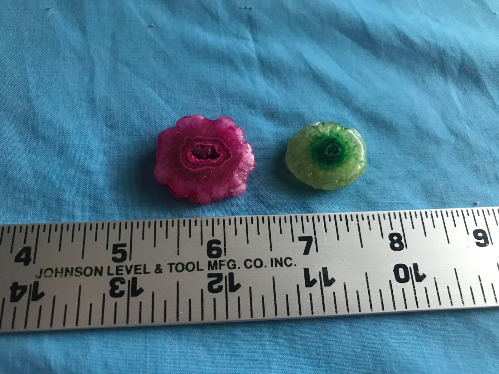 2 New 1 Pink & 1 Green Cut, Dyed & Polished Crystal Stone Stalactites
