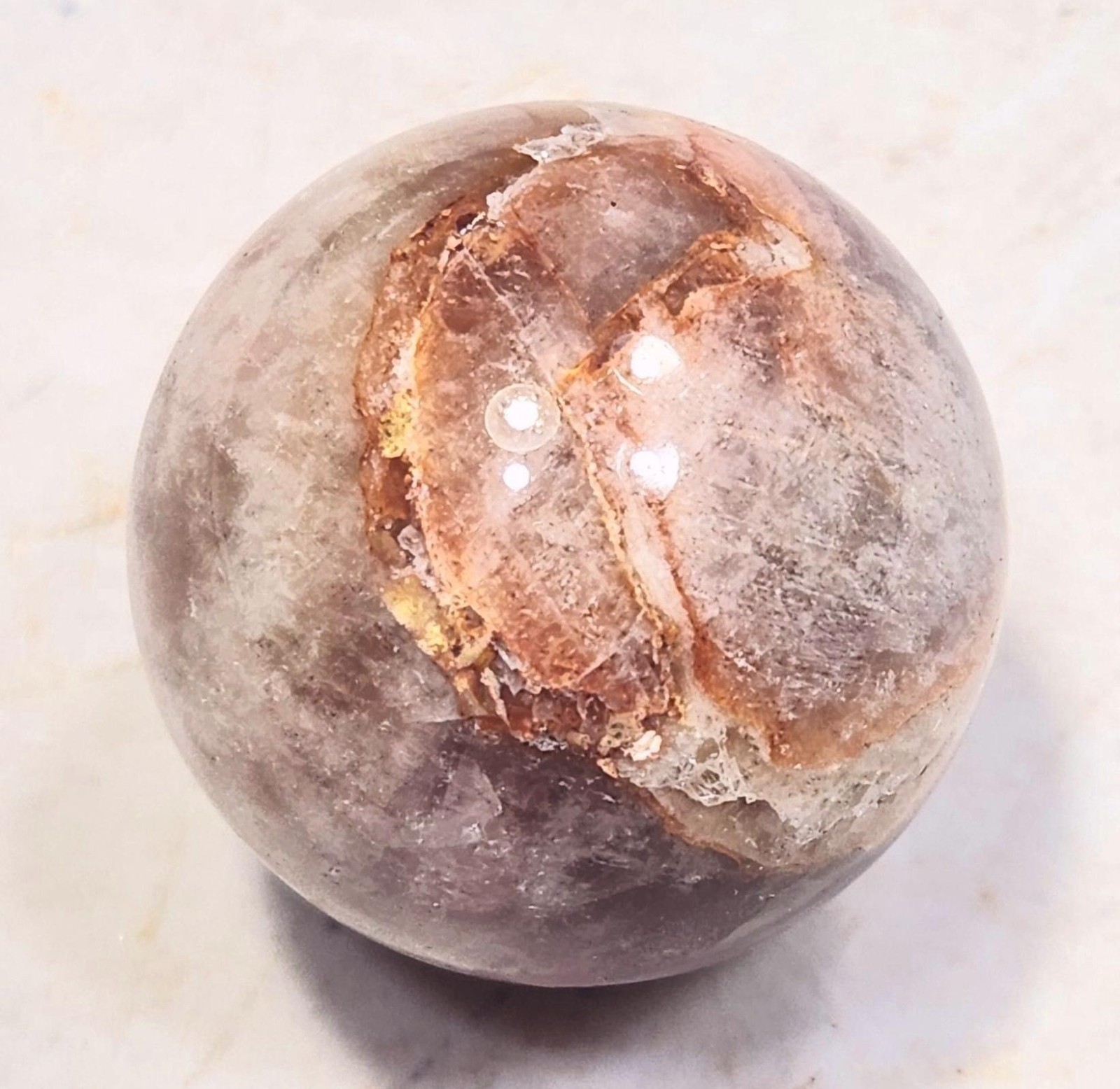 Fluorescent Boquillas Calcite 38mm Sphere – Stunning SW LW Mexican Mineral 6448