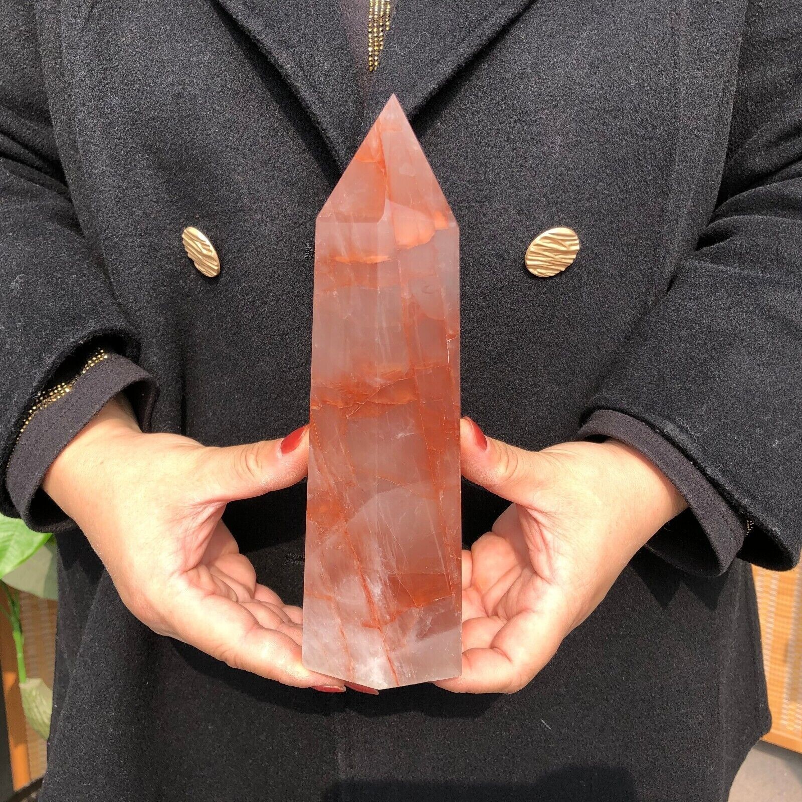 3 LB Natural 8.25″ Red Gum Flower Quartz Obelisk Crystal Wand Point Healing