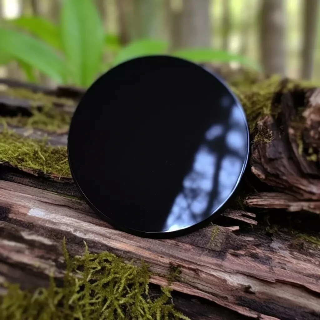 Obsidian Divination Round Mirror Healing Crystal Plate With Stand Home Decor