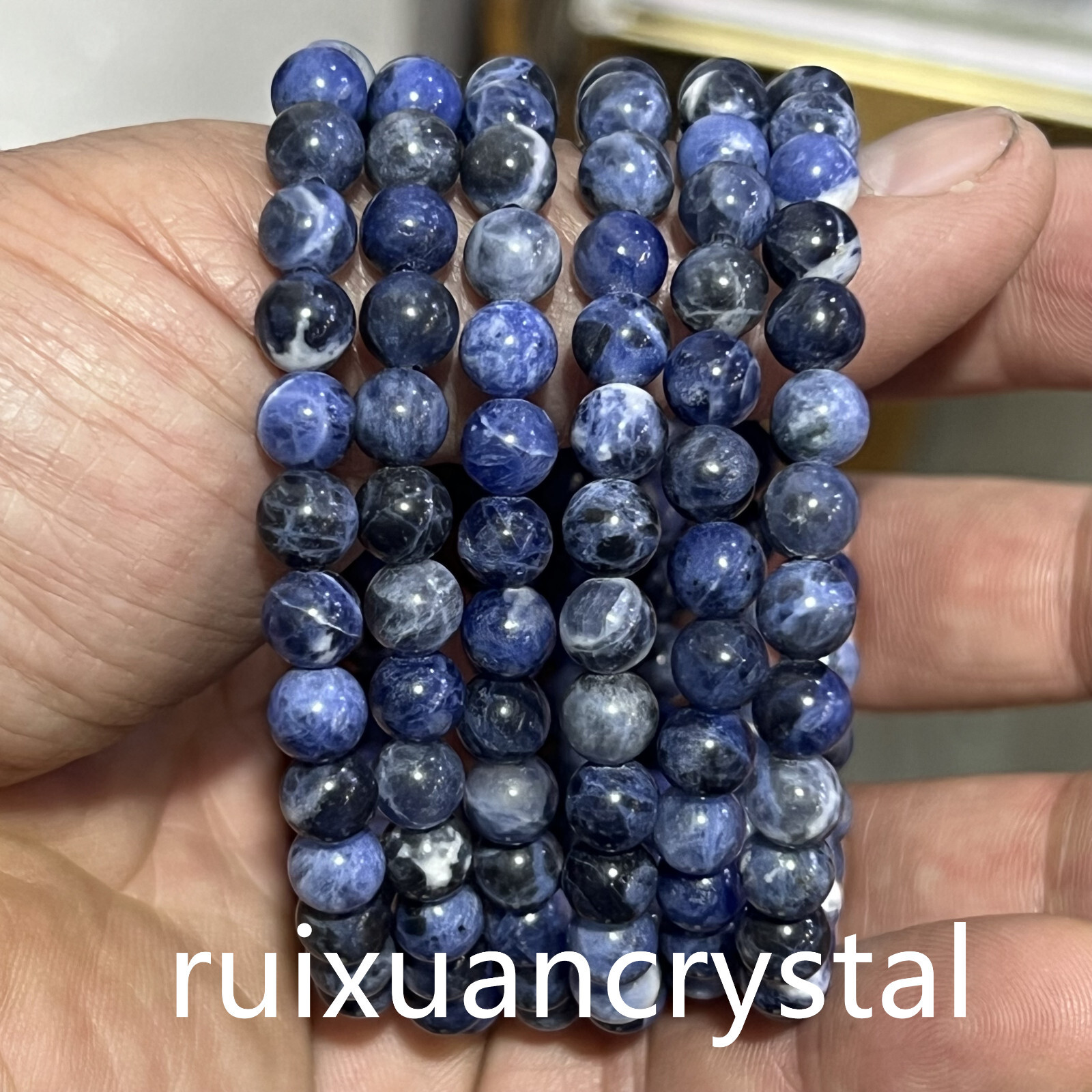 Wholesale Lot 6pcs Natural Blue-vein stone 6 mm 7.5″Crystal Stretch Bracelet