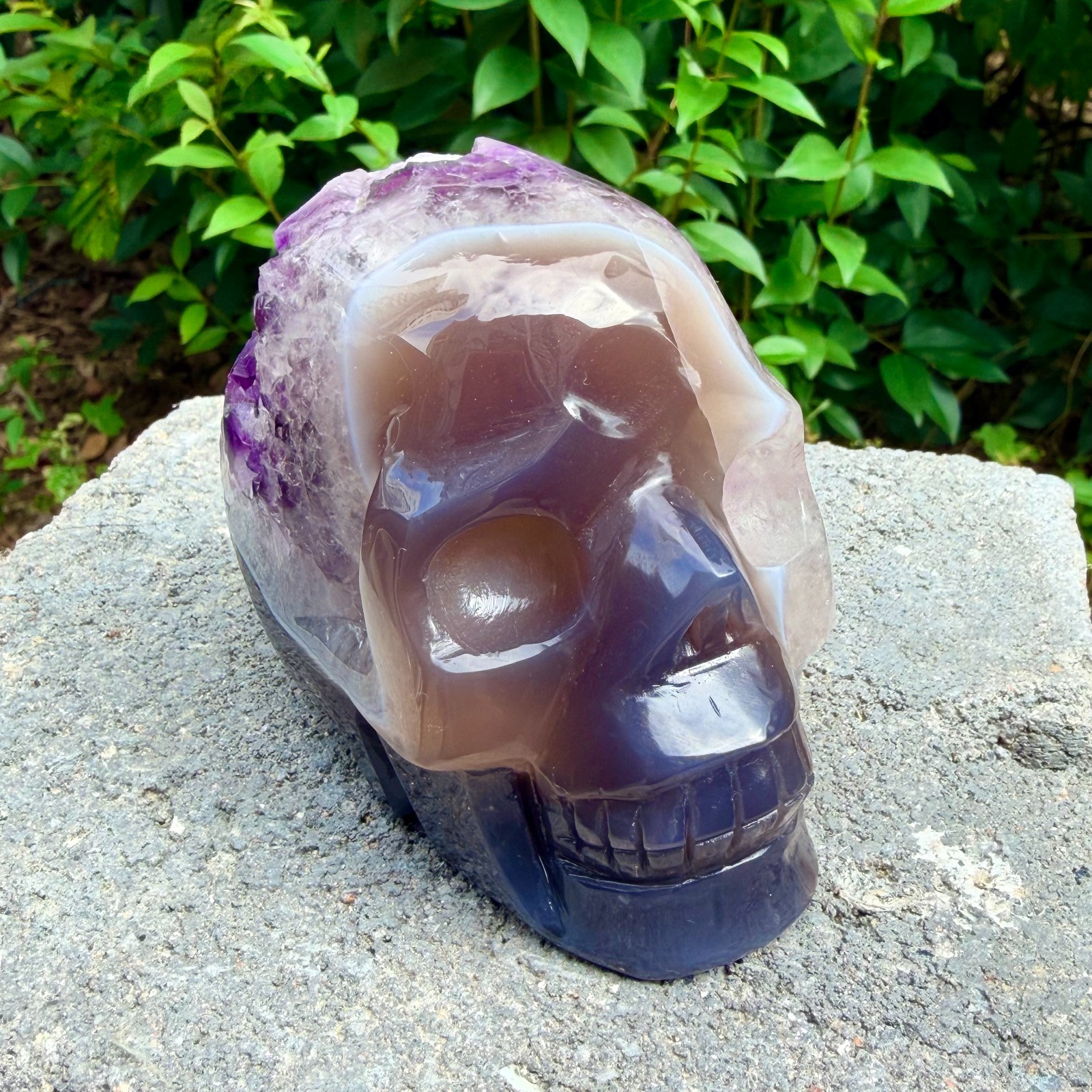1.73lb Amethyst agate crystal cave skull, Rare hand carved skull specimen