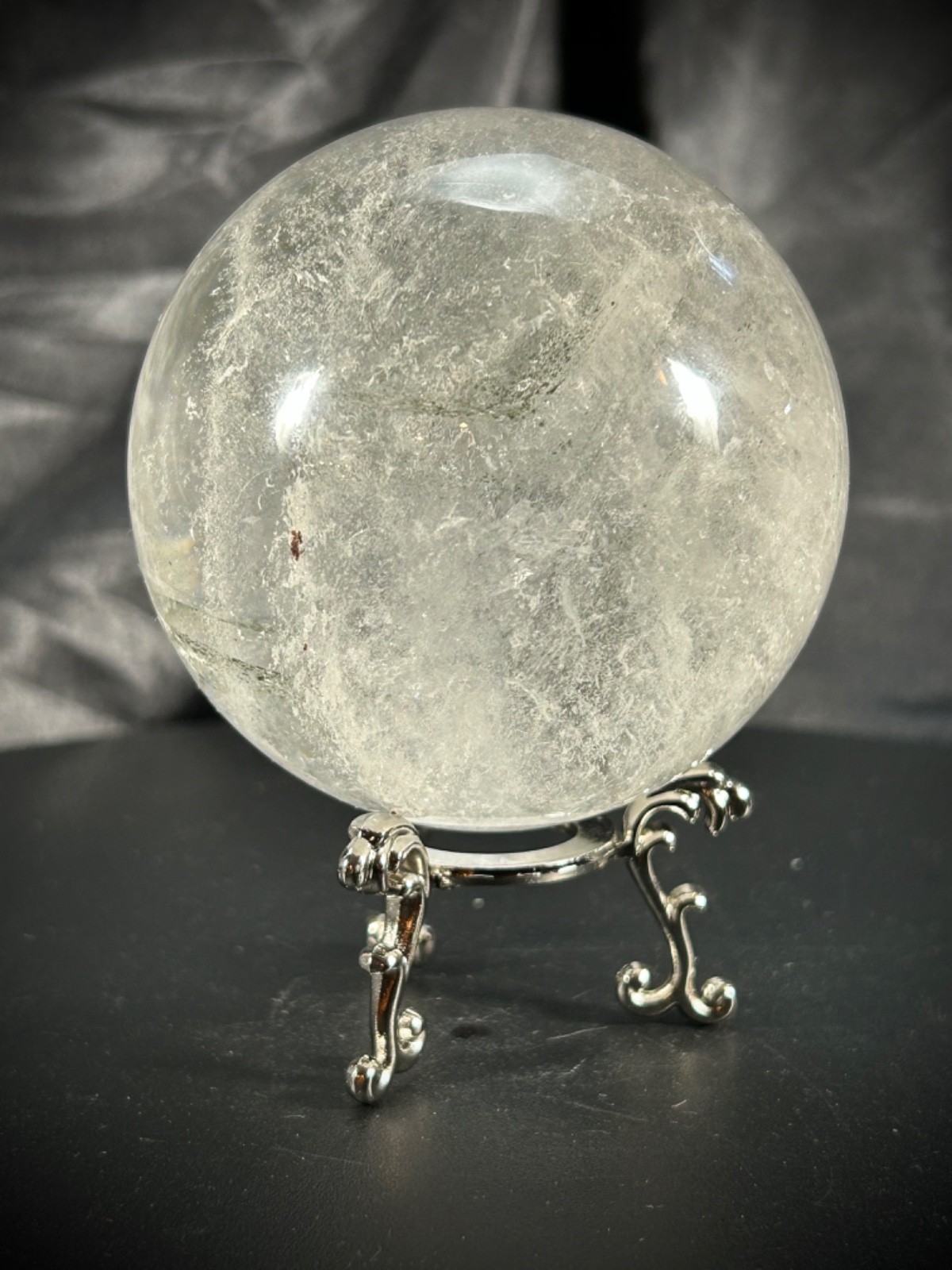 3″ Quartz And Lodolite Sphere With Metal Stand 1lb 6.1oz (625 grams)
