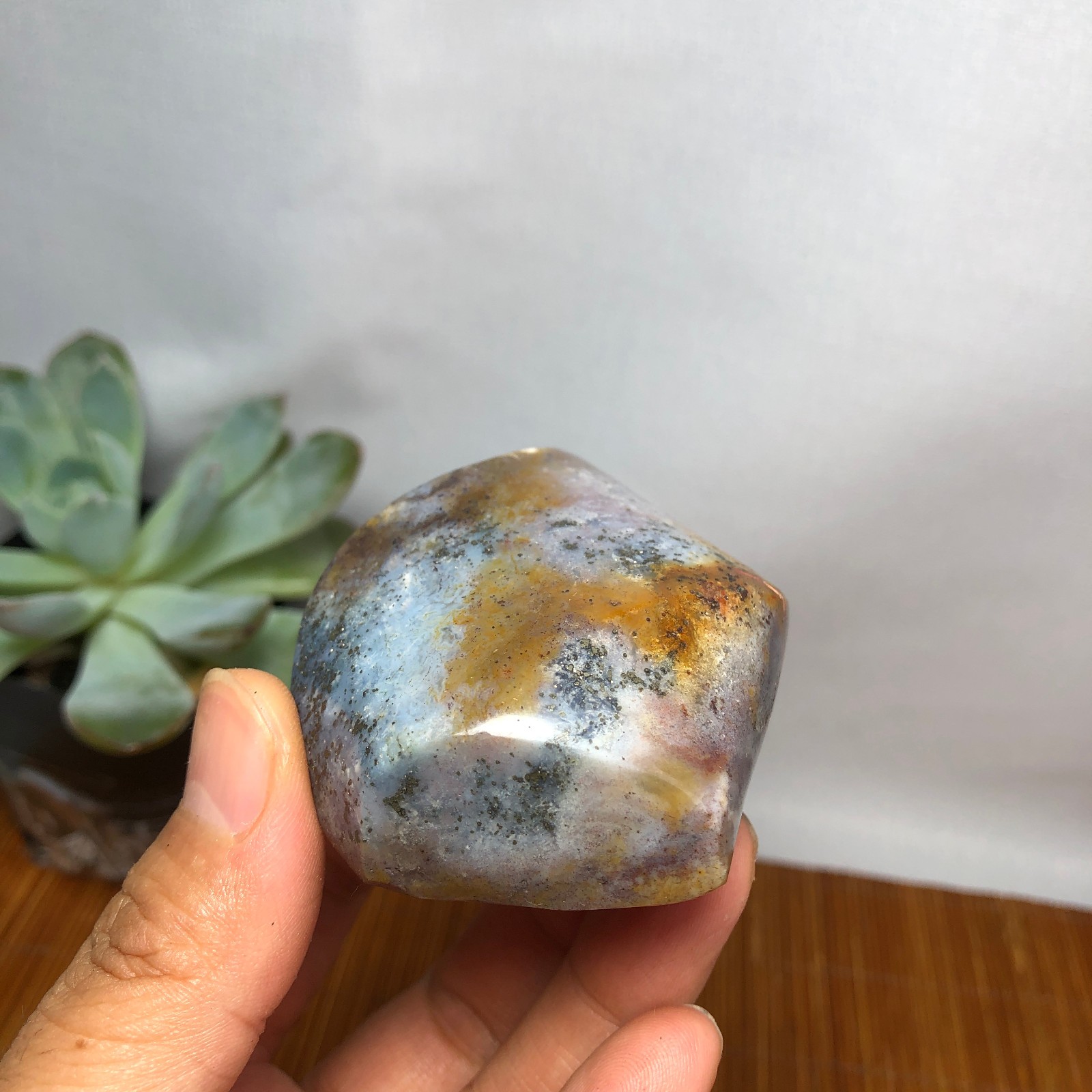 Natural Ocean Jasper torch Hand carve polish/rough Crystal free standing A7186