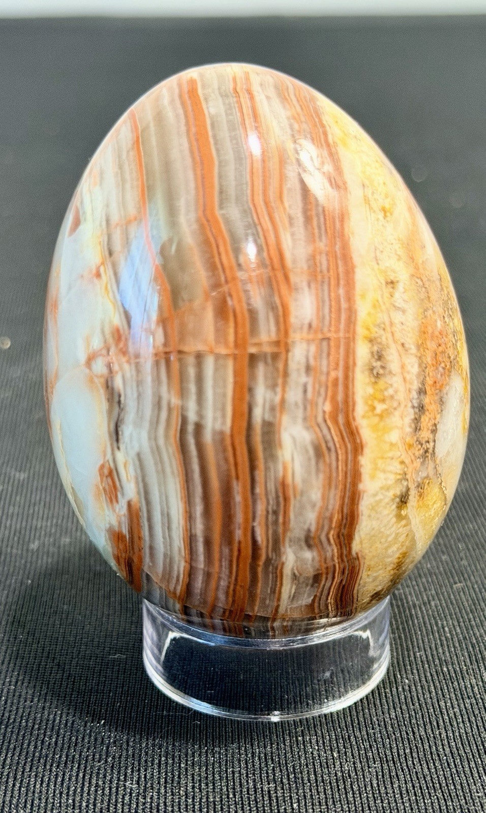 Polished Banded Agate Egg 3”Carnelian Sardonyx Onyx Stone Stand