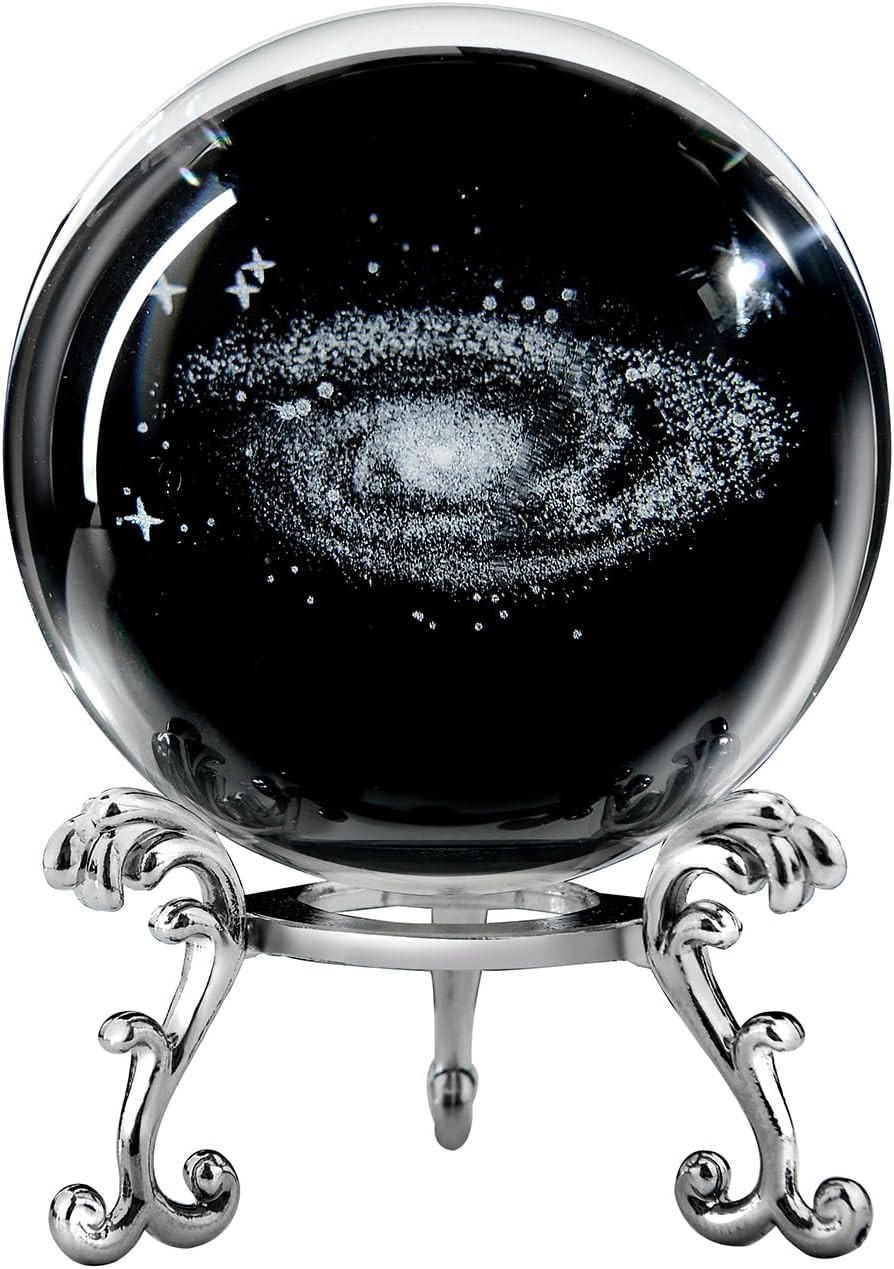 3D Laser Etched Galaxy Crystal Ball with Stand, 60Mm Glass Sphere Decorative Bal