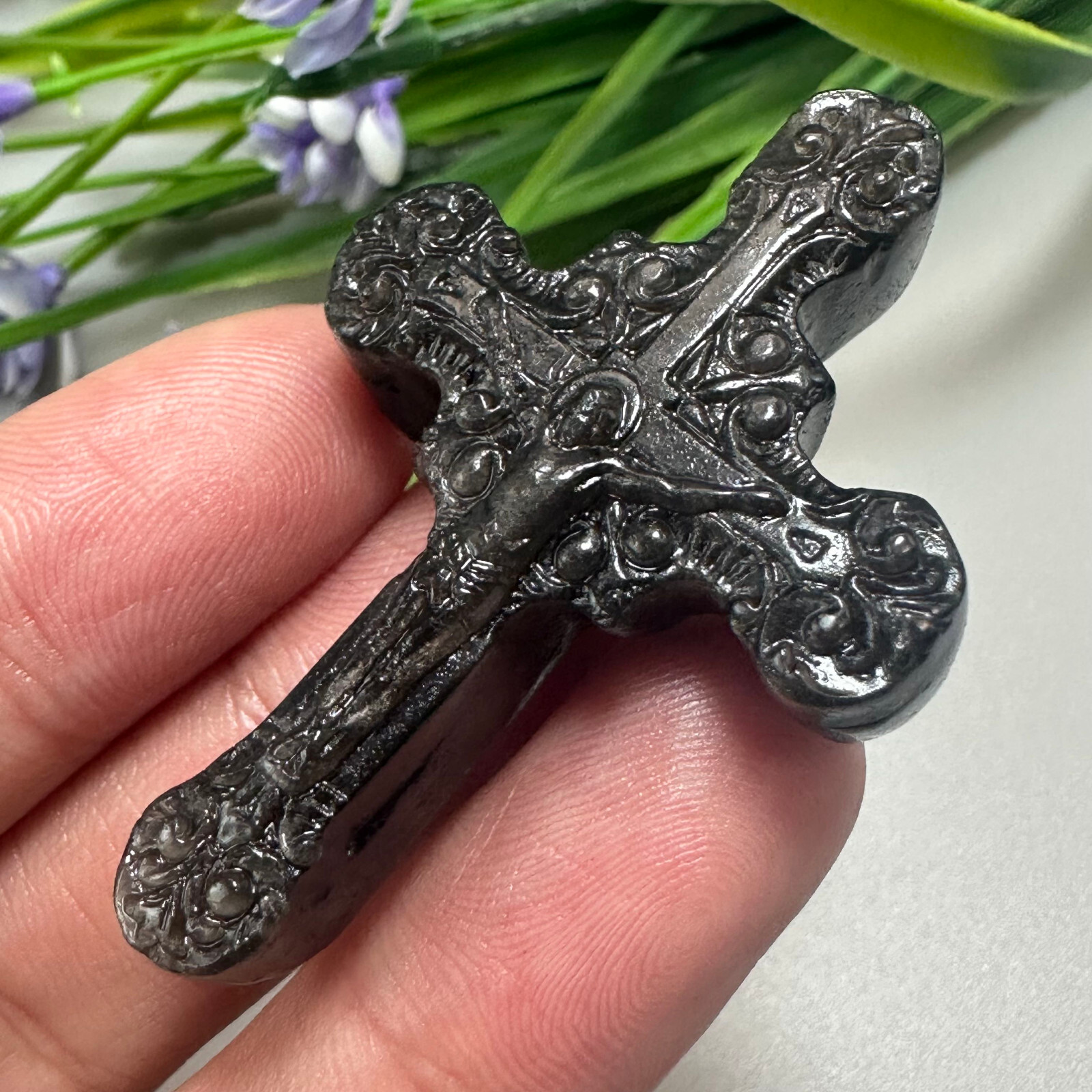 Natural Silver Obsidian Christianity Cross Quartz Jesus Crystal Reiki Healing 1P