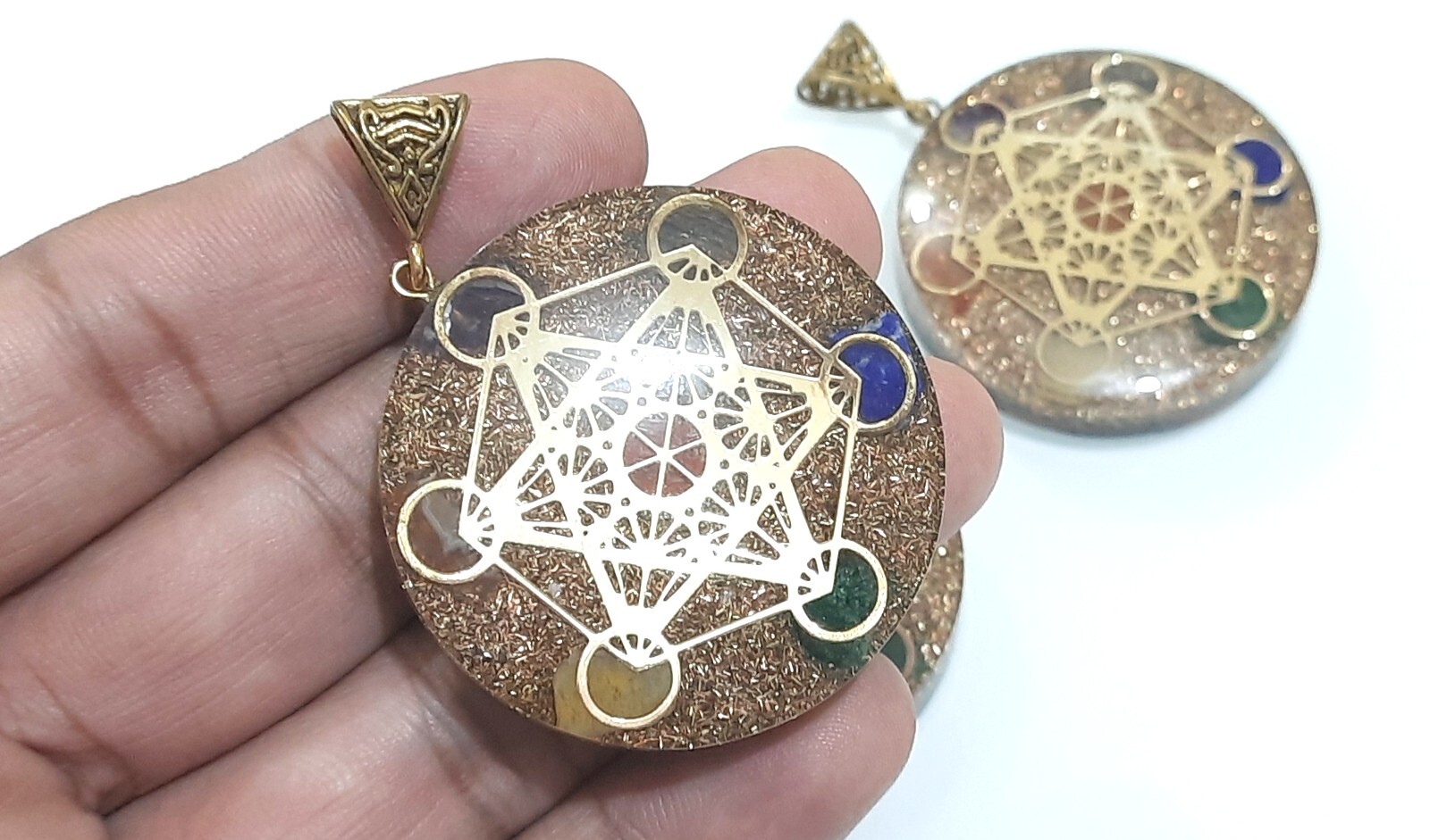 7 chakra metatron cube reiki emf protection pendant unisex orgone pendant