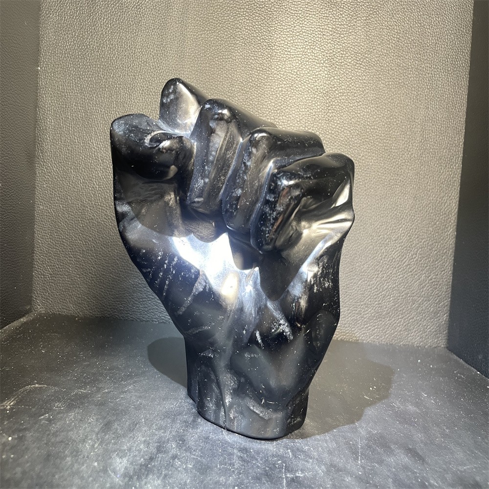 4LB 5.5”Black Obsidian Fist Ornament Crystal Quartz Carving Gift