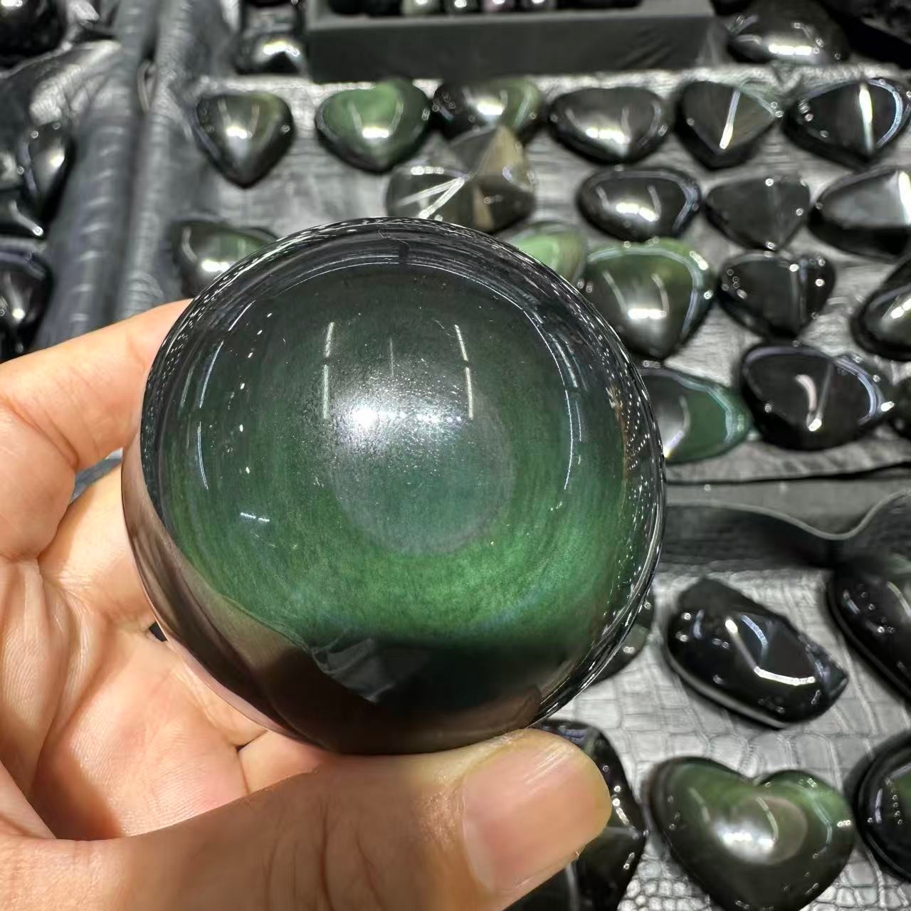 1pc Natural Rainbow Obsidian Quartz Carved Sphere Crystal Ball Reiki Decor