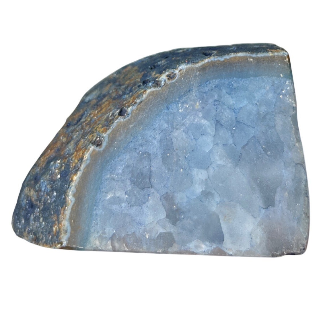 Modern Blue Agate Geode Bookend Half Polished Druzy Quartz Decor 5in 3lb