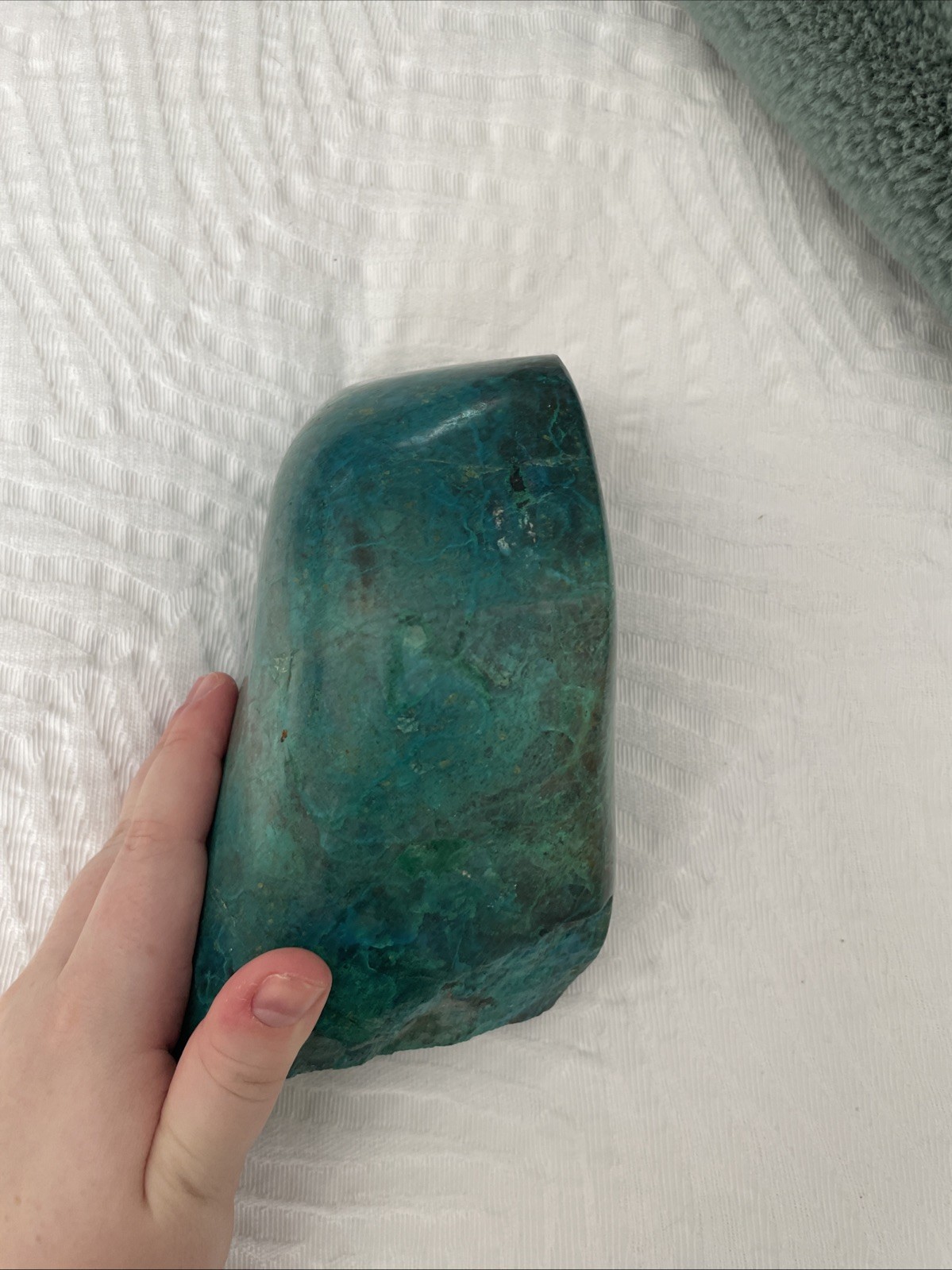 XL vibrant chrysocolla in quartz / Carved And Polished Crystal / Cabochon 3588g