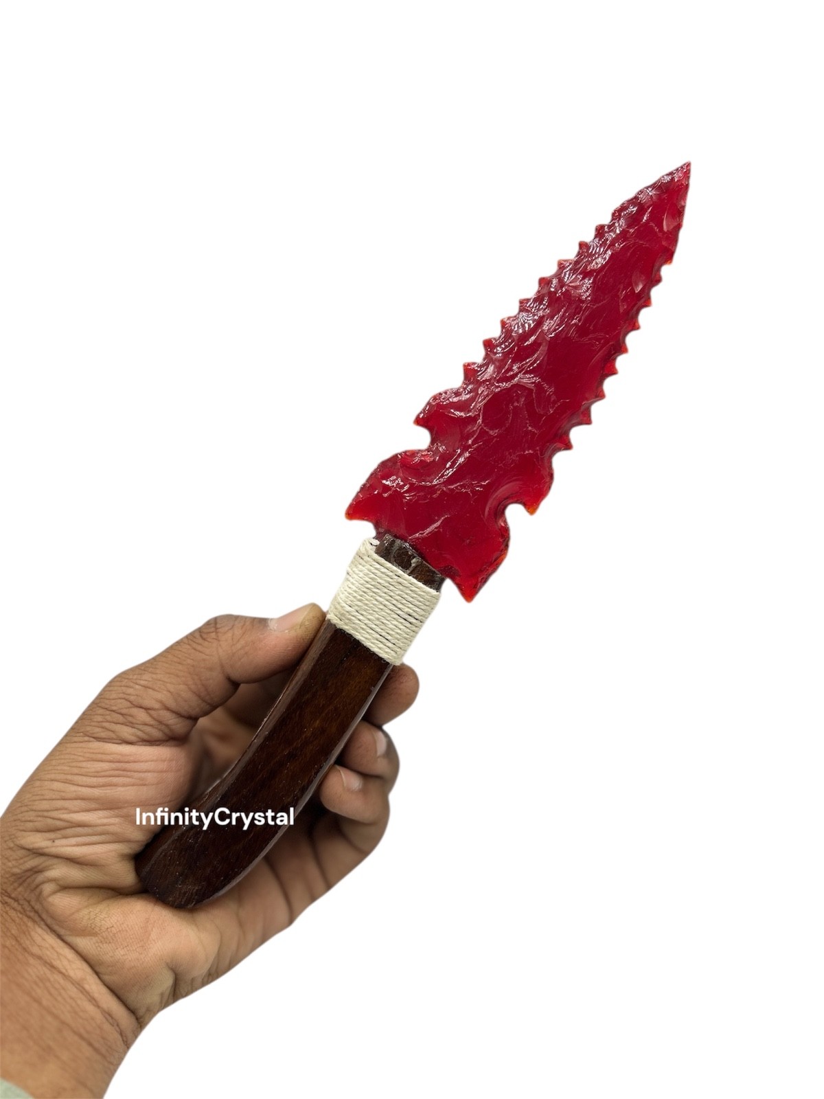 Handmade Red Obsidian Glass Knife Dagger 10” Wooden Handle Collectores Gift
