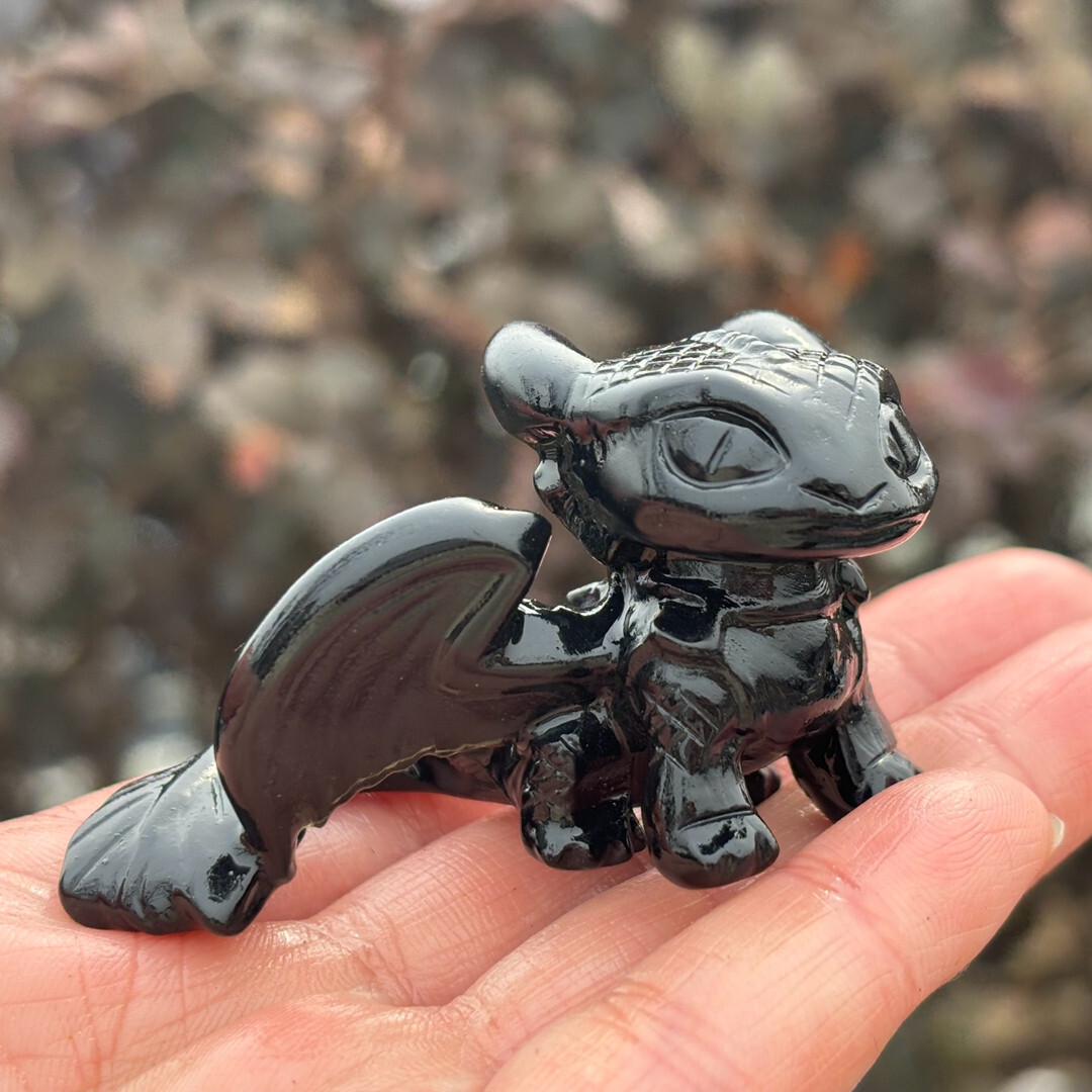 2.5″ Top Natural Obsidian Fly Dragon Skull Carved Quartz Crystal Skull Healing