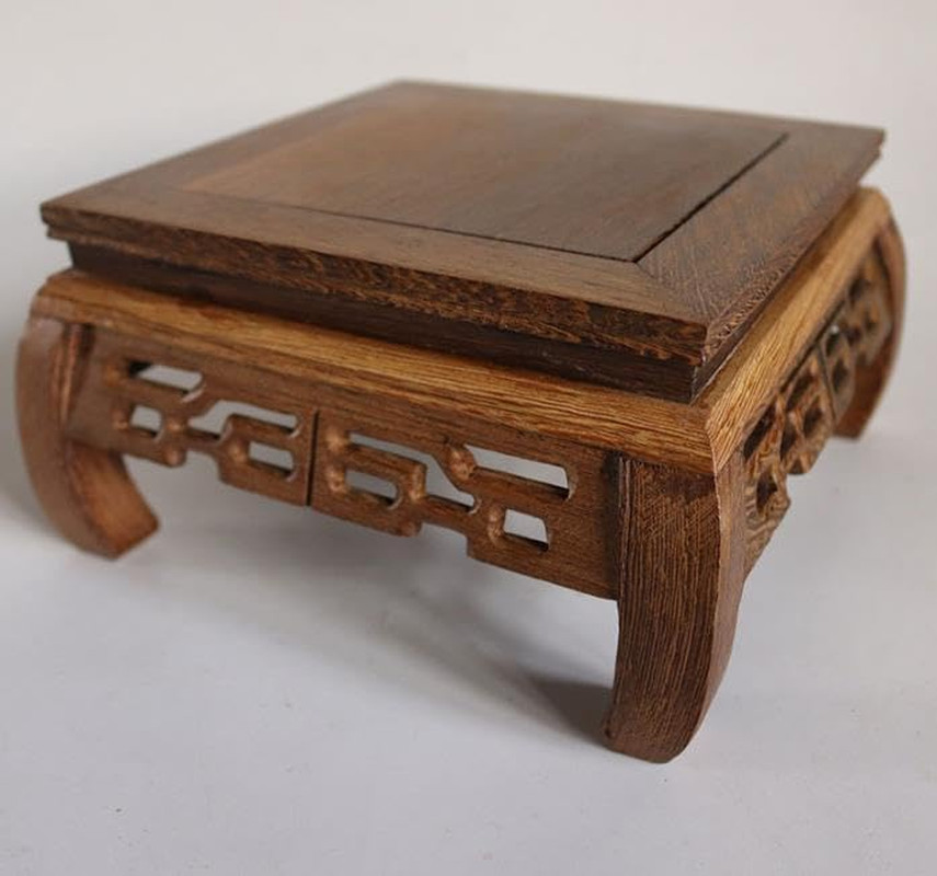 Square Grey Jichimu Wood Stand Oriental Style, 7.5X7.5X4.1 Inches LWH Plant Flow