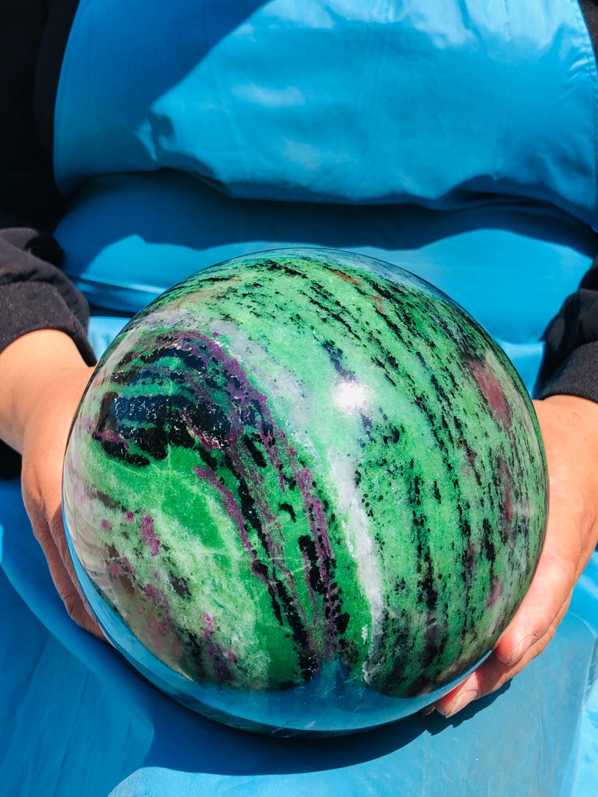 12.29 LB Large Natural Ruby Zoisite Sphere Crystal Healing Stone Specimen 5157
