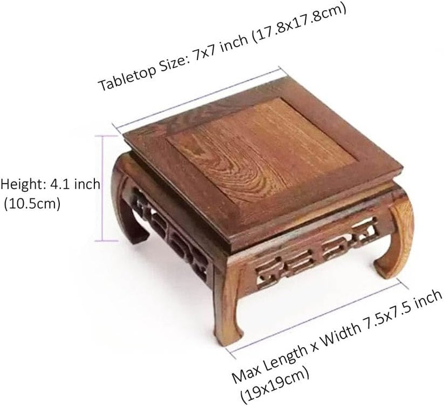 Square Grey Jichimu Wood Stand Oriental Style, 7.5X7.5X4.1 Inches LWH Plant Flow